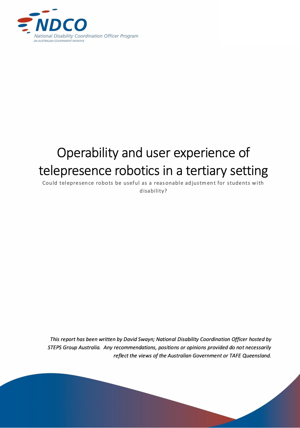 Telepresence Robots: A Promising Solution for Inclusive Tertiary Education?